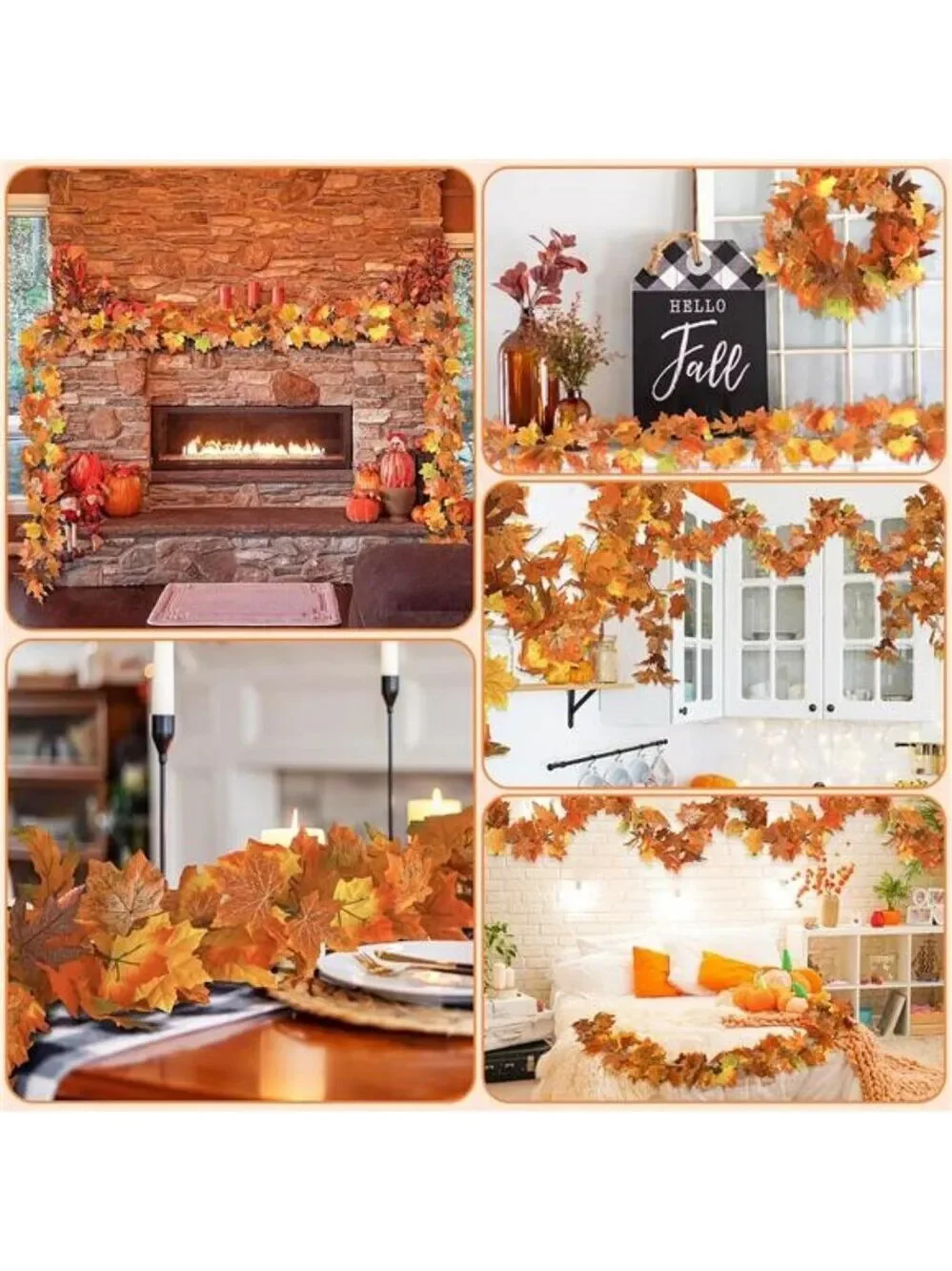 Fall Garland Set of 2 Autumn Leaf Garland 11FT Thanksgiving Decor Indoor Outdoor
